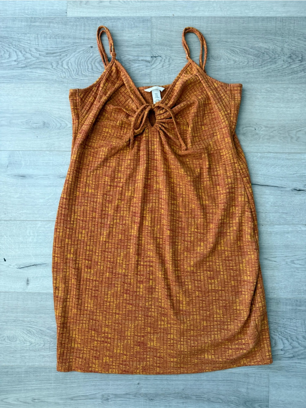 H&M Rust Orange Tie-Front Ribbed Mini Dress
